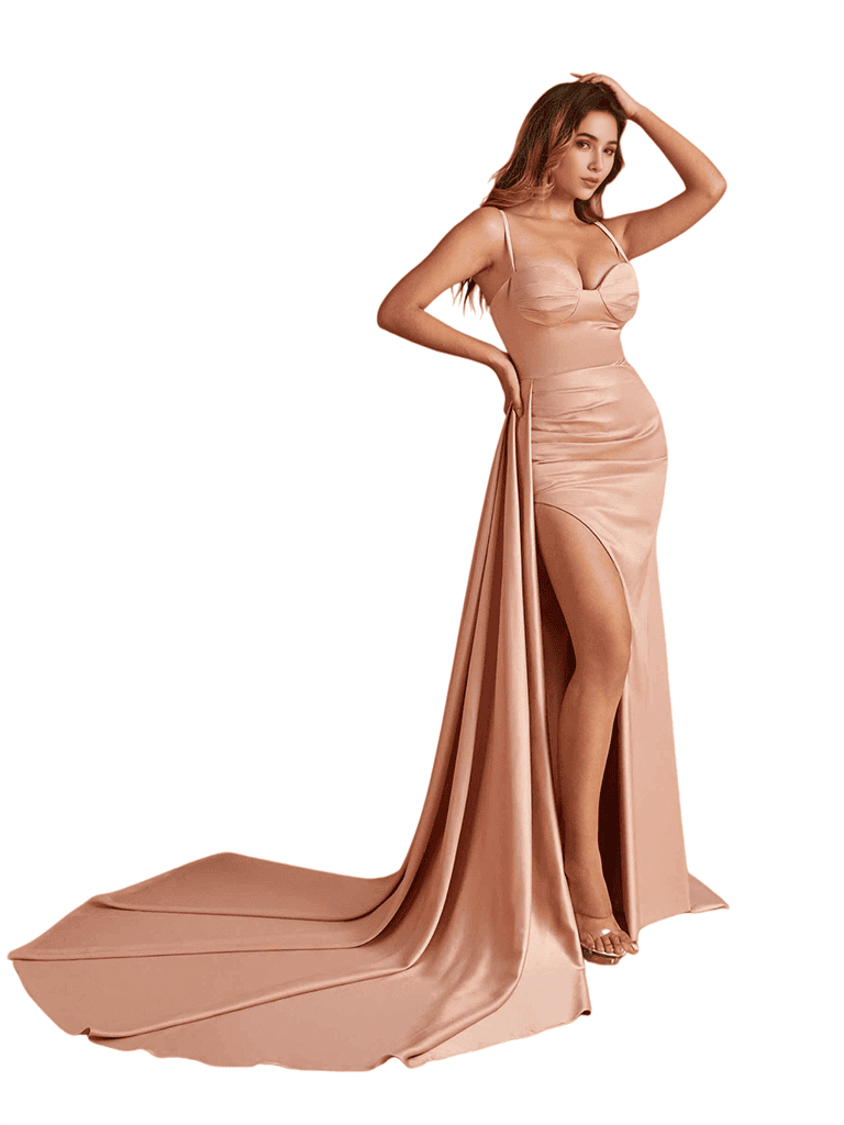 Sexy Spaghetti Straps Side Slit Mermaid Soft Satin Pretty Long Bridesmaid Dresses