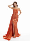 Elegant Mermaid Spaghetti Straps Metallic Stretch Shiny Fabric Long Wedding Guest Dresses