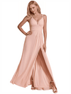 Unique A-line Spaghetti Straps Side Slit Chiffon Floor-Length Bridesmaid Dresses