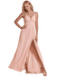 Unique A-line Spaghetti Straps Side Slit Chiffon Floor-Length Bridesmaid Dresses