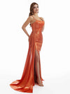 Elegant Mermaid Spaghetti Straps Metallic Stretch Shiny Fabric Long Wedding Guest Dresses