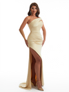 Sexy One Shoulder Side Slit Mermaid Soft Satin Long Bridesmaid Dresses Online
