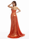 Elegant Mermaid Spaghetti Straps Metallic Stretch Shiny Fabric Long Wedding Guest Dresses