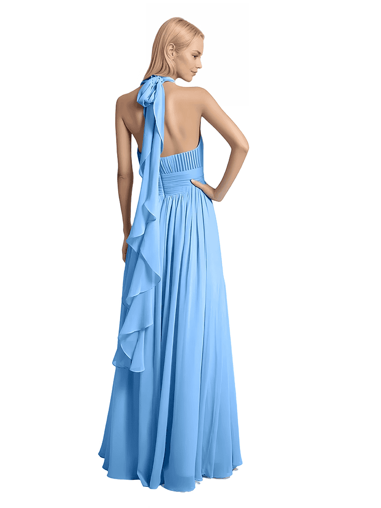 Sexy Halter A-line Chiffon Floor Length Bridesmaid Dresses