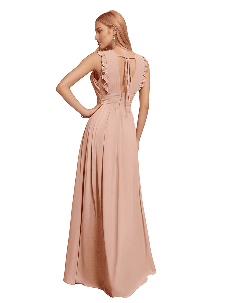 Sexy Deep V-Neck A-line Chiffon Floor Length Bridesmaid Dresses