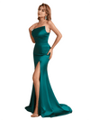 Elegant Silky Satin Asymmetric Mermaid Side Slit Maxi Bridesmaid Dresses Online