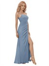 Simple Spaghetti Straps A-line Chiffon Long Bridesmaid Dresses