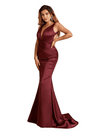Sexy Spaghetti Straps V-Neck Mermaid Beauty Soft Satin Bridesmaid Dresses