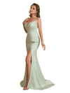 Sexy Silky Satin Spaghetti Straps Mermaid Side Slit Floor Length Bridesmaid Dresses Online