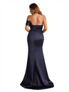 Sexy One Shoulder Mermaid Soft Satin Side Slit Beauty Long Bridesmaid Dresses