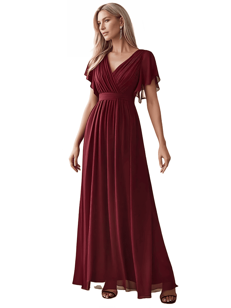 Sweet V-Neck A-line Chiffon Long Bridesmaid Dresses