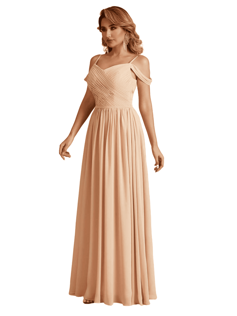 Elegant A-line Chiffon Off The Shoulder V-Neck Bridesmaid Dresses Online