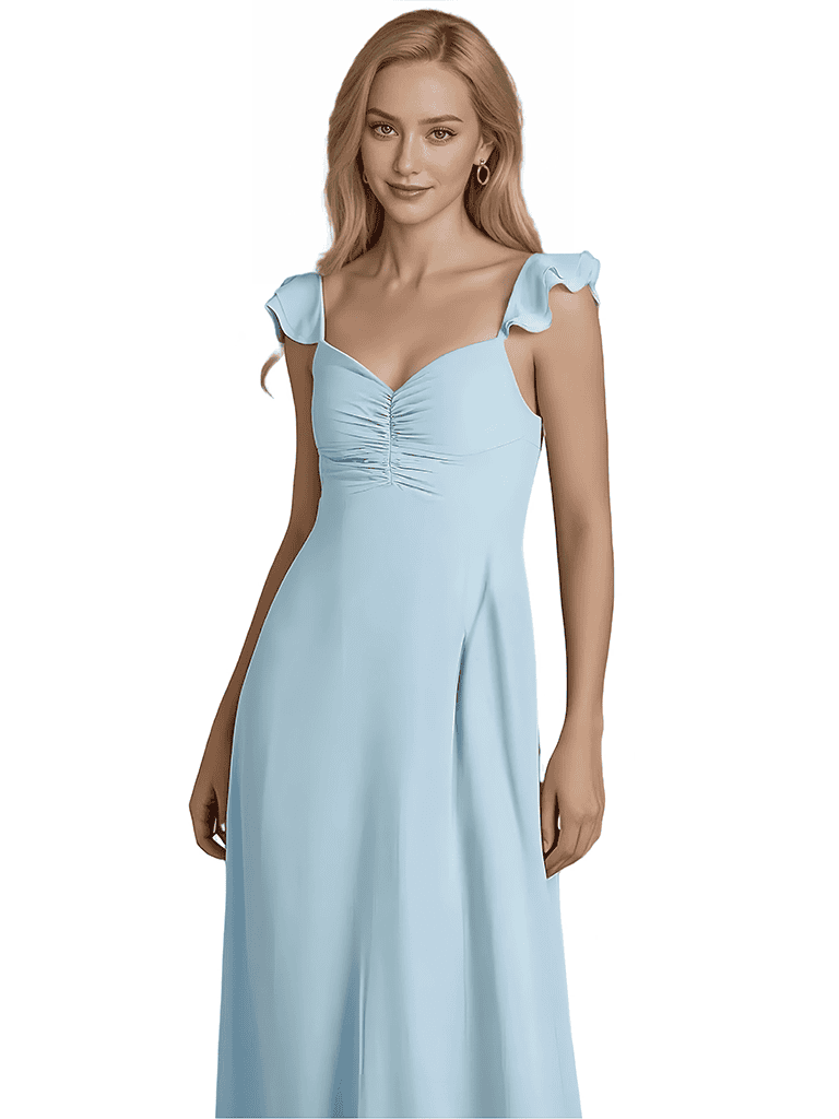 Elegant Ruffle Straps A-line Chiffon Long Bridesmaid Dresses