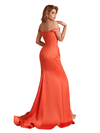 Elegant Off The Shoulder Soft Satin Mermaid Side Slit Long Bridesmaid Dresses Online