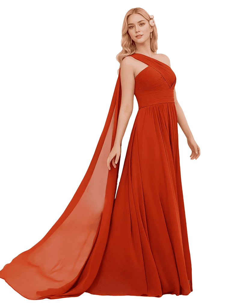 Sexy One Shoulder A-line Chiffon Long Bridesmaid Dresses