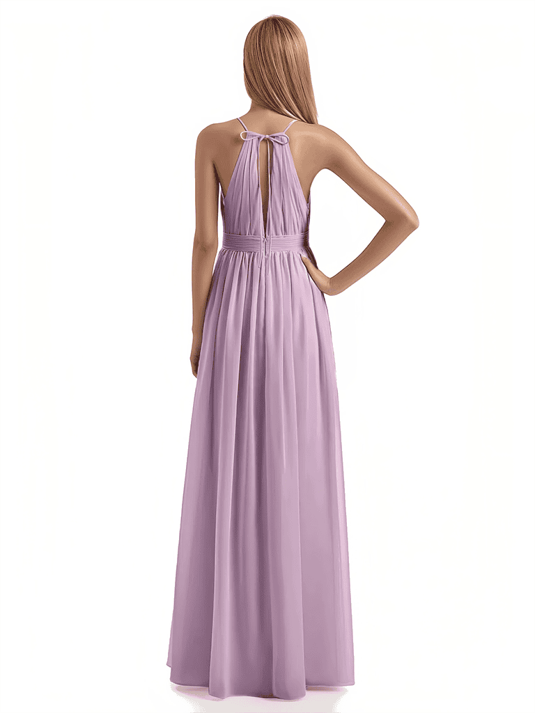 Elegant Halter A-line Chiffon Long Bridesmaid Dresses