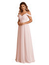 Elegant Chiffon Cold Shoulder Maxi Long Bridesmaid Dresses UK