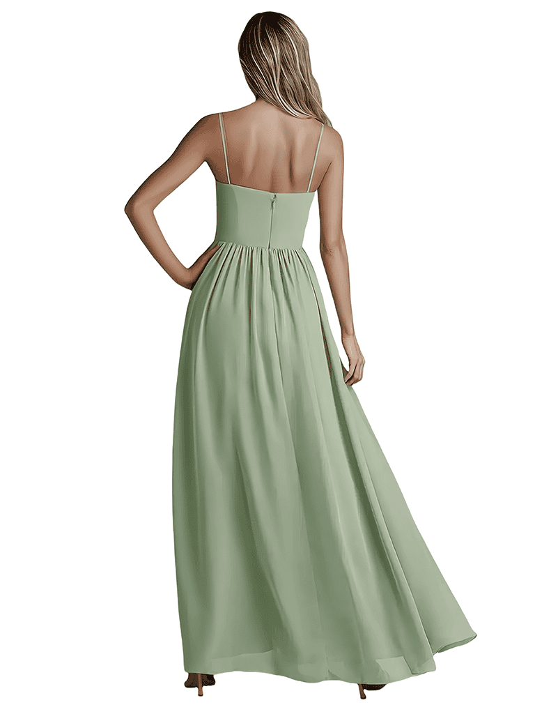 Sexy Spaghetti Straps Long A-line Chiffon Bridesmaid Dresses