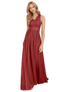Unique A-line Spaghetti Straps Lace Chiffon Floor-Length Bridesmaid Dresses