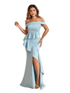 Sexy Off The Shoulder Mermaid Soft Satin Side Slit Long Bridesmaid Dresses Online