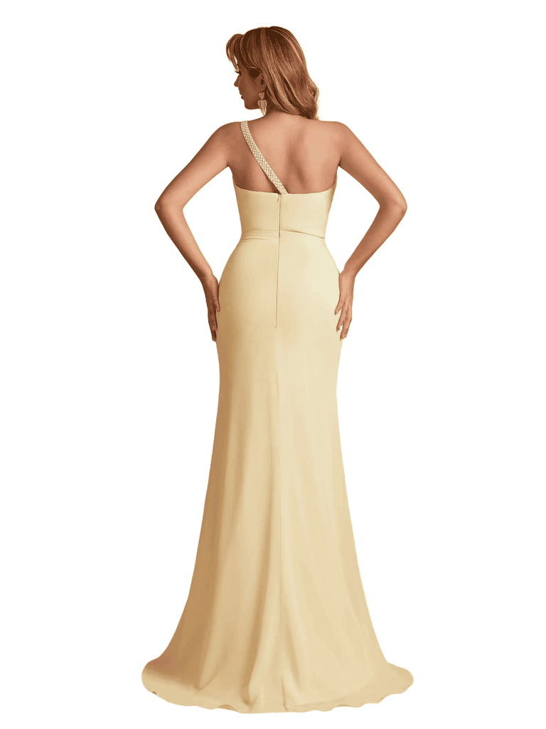 Sexy Mermaid One Shoulder Key Hole Long Bridesmaid Dresses Uk Slit