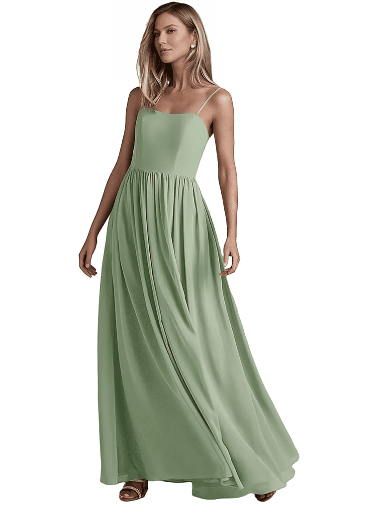 Sexy Spaghetti Straps Long A-line Chiffon Bridesmaid Dresses