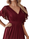 Sweet V-Neck A-line Chiffon Long Bridesmaid Dresses