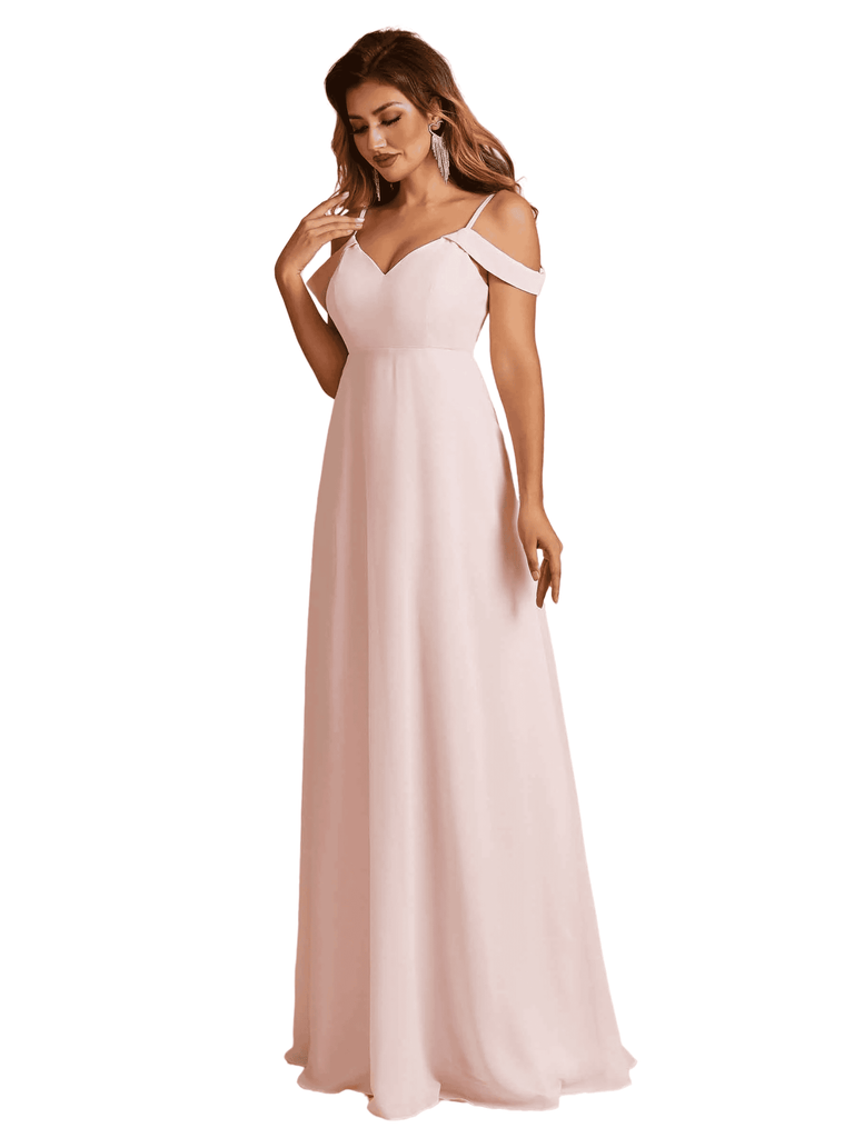 Elegant Chiffon Cold Shoulder Maxi Long Bridesmaid Dresses UK