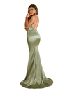 Sexy Cowl Neck Spaghetti Straps Mermaid Soft Satin Open Back Long Bridesmaid Dresses