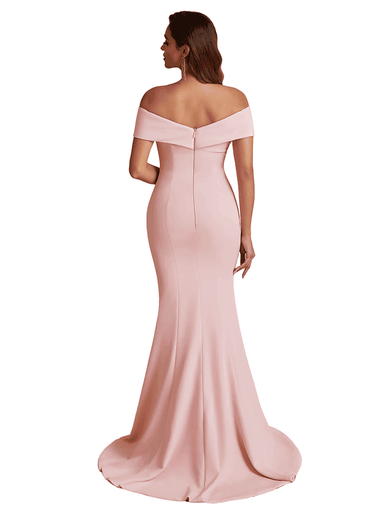 Elegant Off The Shoulder Side Split Mermaid Satin Unique Long Bridesmaid Dresses Online