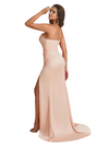 Elegant Silky Satin Sweetheart Strapless Mermaid Floor Length Bridesmaid Dresses Side Split