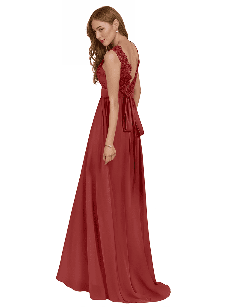 Unique A-line Spaghetti Straps Lace Chiffon Floor-Length Bridesmaid Dresses