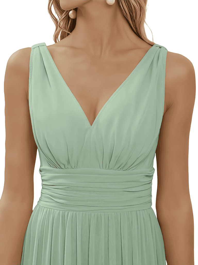 Elegant Deep V-Neck A-line Chiffon Floor-length Bridesmaid Dresses