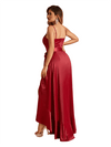 Sexy V-Neck Spaghetti Straps A-Line High Low Soft Satin Long Bridesmaid Dresses