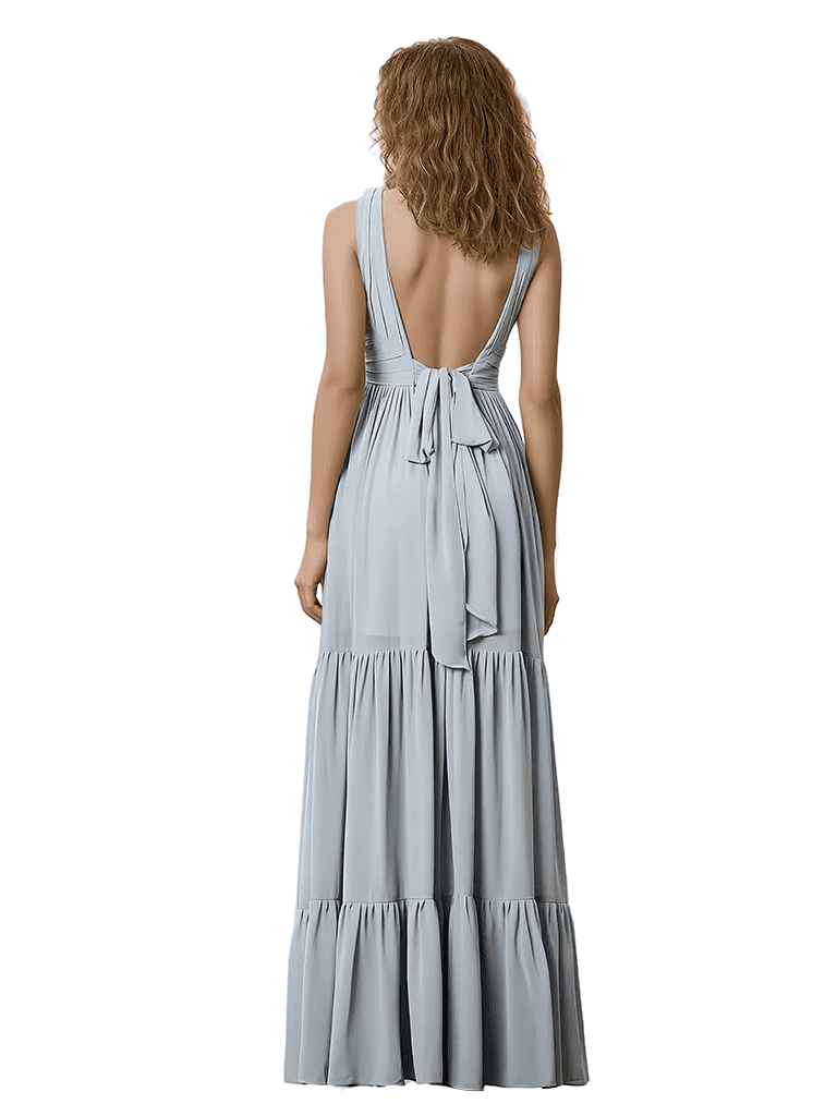 Lovely V-Neck A-line Chiffon Sleeveless Long Bridesmaid Dresses