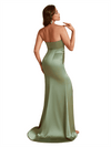 Sexy Strapless Mermaid Ruched Satin Long Bridesmaid Dresses Online Side Split