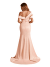 Elegant Off The Shoulder Side Slit Mermaid Soft Satin Beauty Long Bridesmaid Dresses