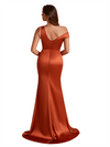 Unique V Neck Mermaid Silky Satin Long Bridesmaid Dresses Online Side Slit