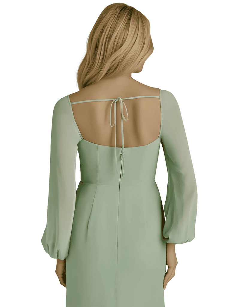 Elegant Long Sleeve Square A-line Chiffon Long Bridesmaid Dresses