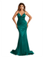 Sexy Criss Cross V-Neck Ruched Mermaid Soft Satin Long Bridesmaid Dresses Online
