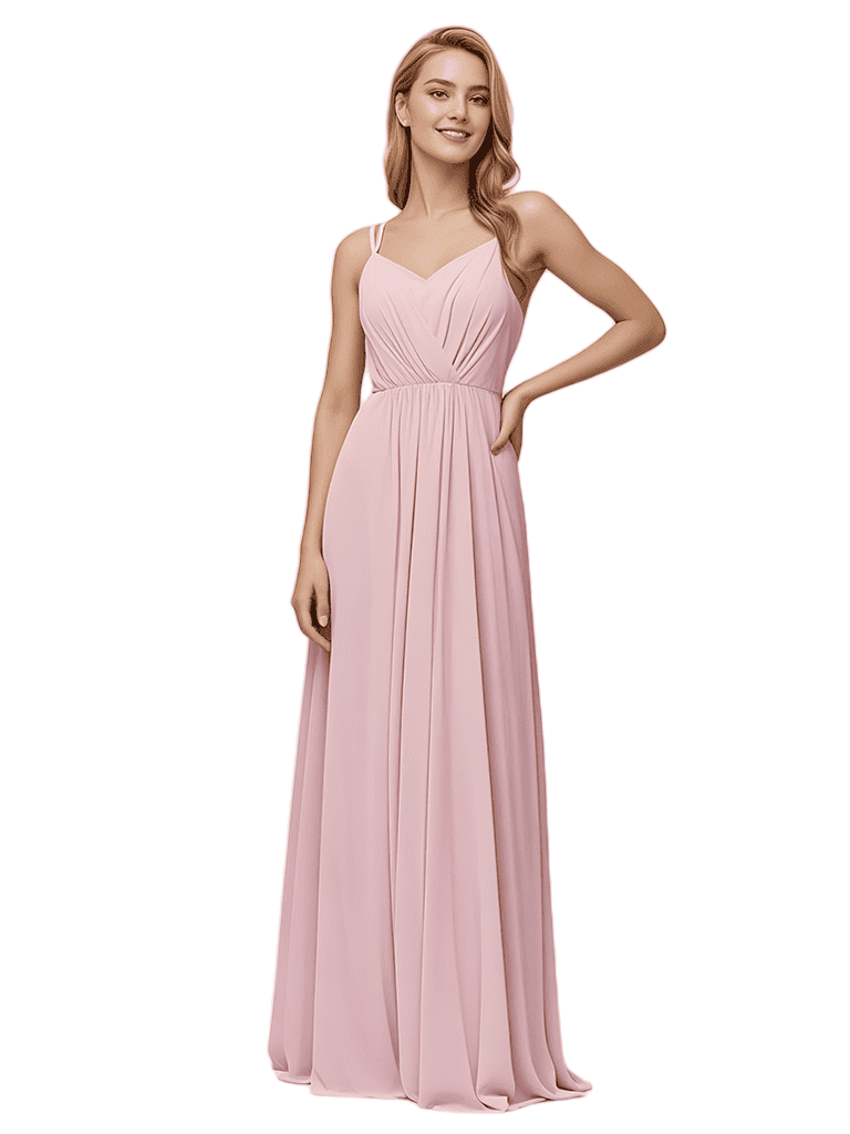 Sexy Spaghetti Straps A-line Chiffon Long Bridesmaid Dresses