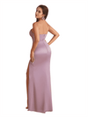 Sexy Sweetheart Mermaid Silky Satin Unique Long Bridesmaid Dresses Side Slit