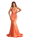 Sexy Spaghetti Straps Cowl Neck Mermaid Soft Satin Long Bridesmaid Dresses