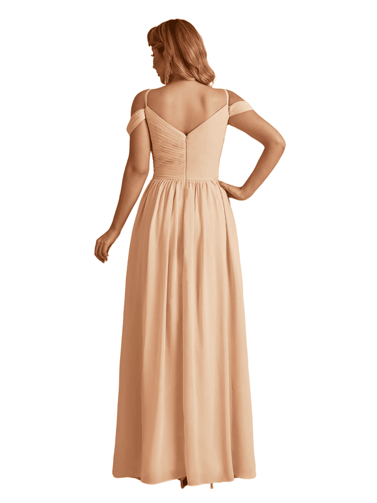 Elegant A-line Chiffon Off The Shoulder V-Neck Bridesmaid Dresses Online