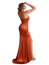 Sexy Mermaid Strapless Silky Satin Long Bridesmaid Dresses Side Split