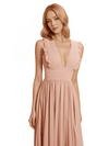 Sexy Deep V-Neck A-line Chiffon Floor Length Bridesmaid Dresses