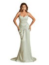 Elegant Spaghetti Straps Mermaid Ruched Satin Long Bridesmaid Dresses Online