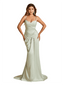 Elegant Spaghetti Straps Mermaid Ruched Satin Long Bridesmaid Dresses Online