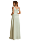 Sexy V-Neck Soft Satin Formal A-Line Long Bridesmaid Dresses Online