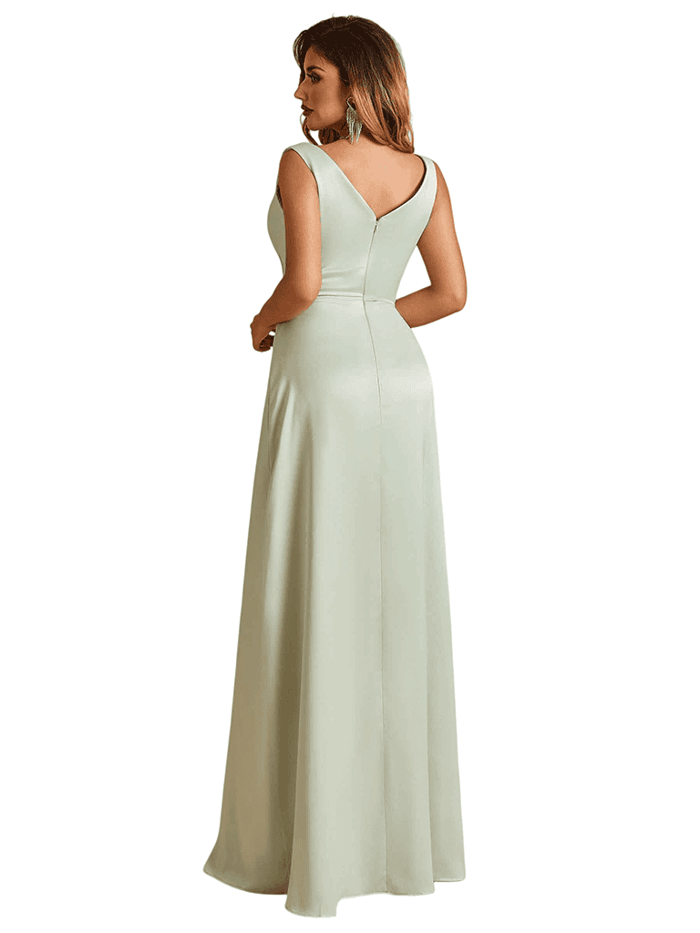 Sexy V-Neck Soft Satin Formal A-Line Long Bridesmaid Dresses Online
